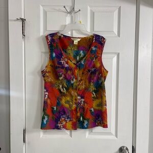 Colorful Floral Sleeveless Button Down Shirt